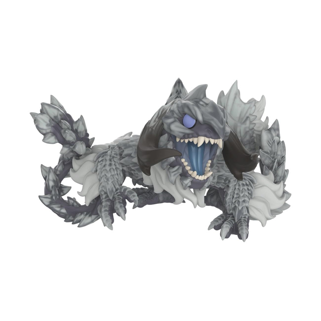 Authentic Funko POP! figure from Monster Hunter Wilds, showcasing a fierce, detailed creature design in gray and blue.