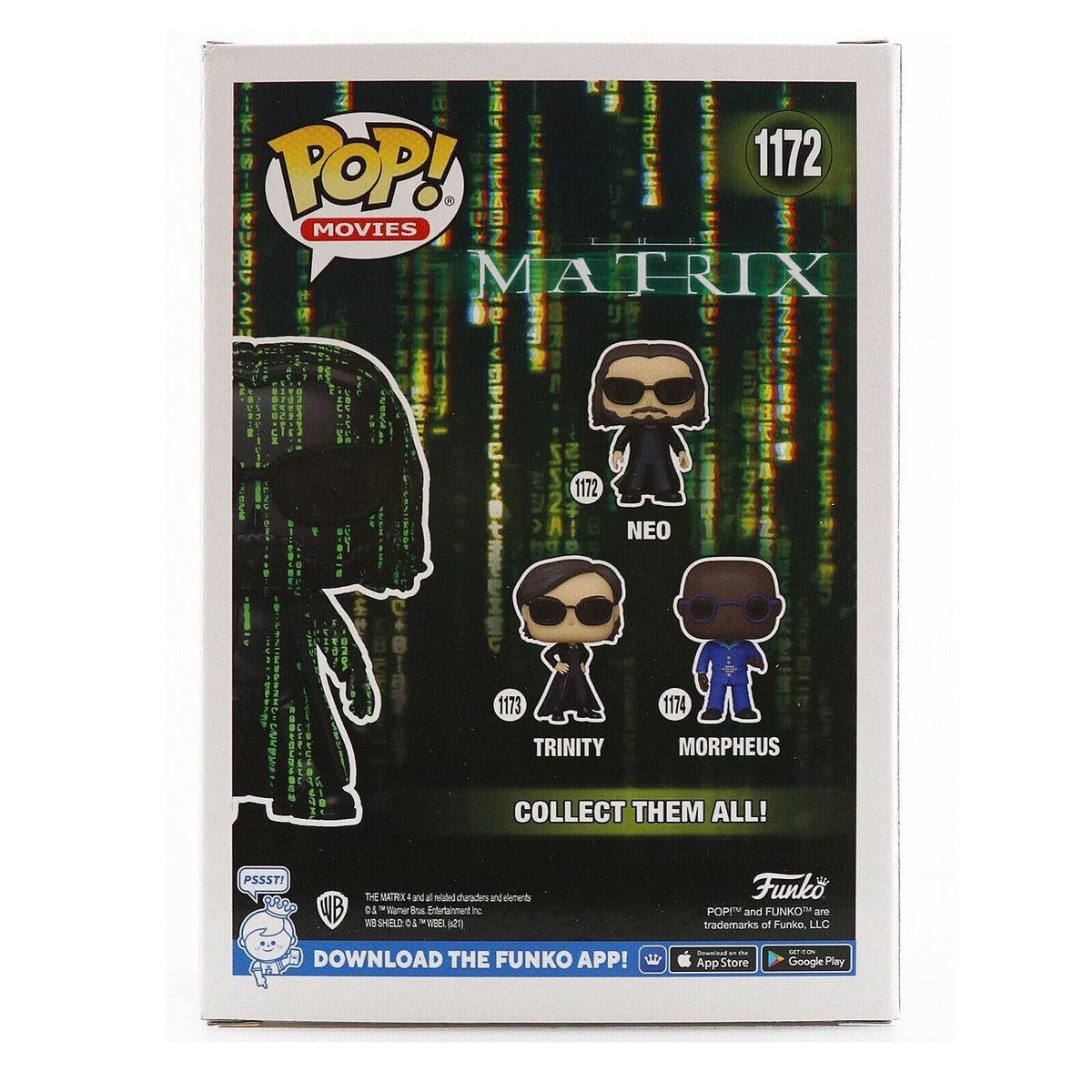 Exclusive Funko Pop figure of Neo from The Matrix, featuring original packaging. Collectible item for fans.
