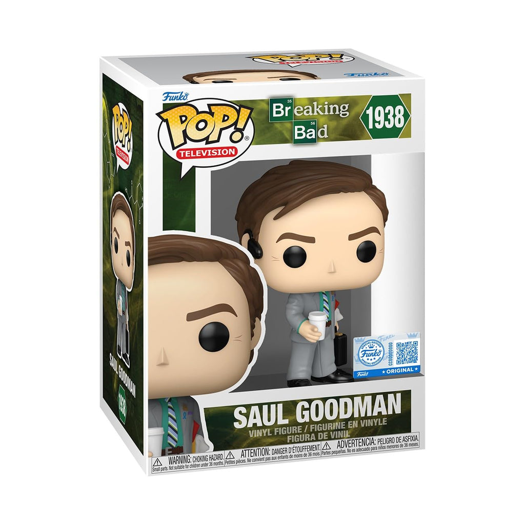 100% authentic Funko Pop! vinyl figure of Saul Goodman from Breaking Bad, showcasing his iconic suit and hairstyle.