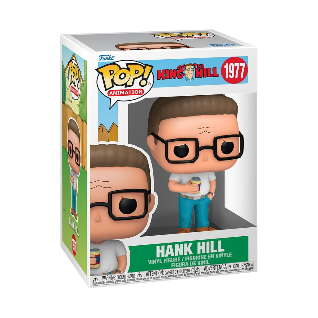 100% genuine Funko POP! vinyl figure of Hank Hill from King of the Hill, featuring his iconic glasses and beer. Perfect for collectors!