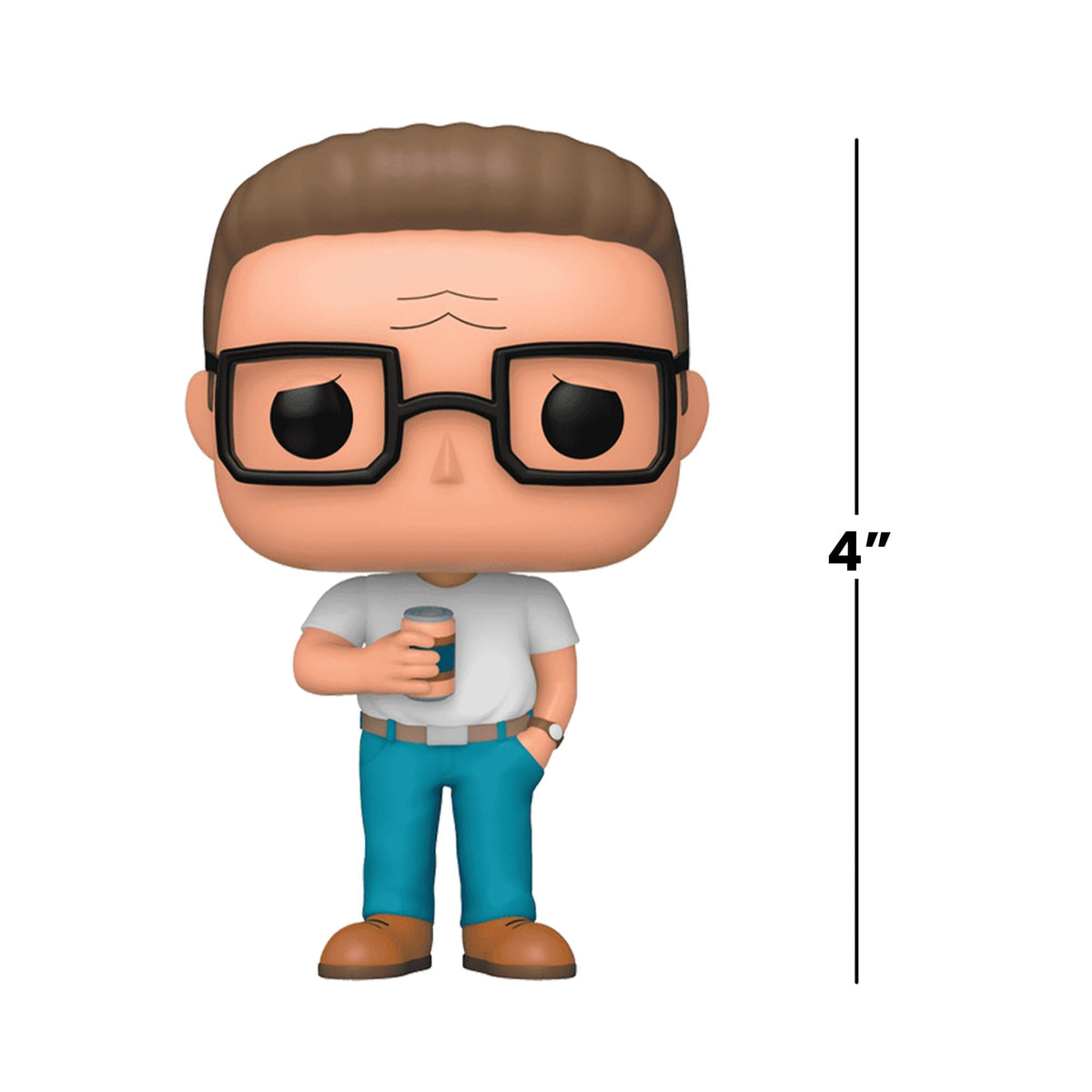 Premium imported Funko POP! figure of Hank Hill from King of the Hill, standing 4 inches tall, holding a beverage.