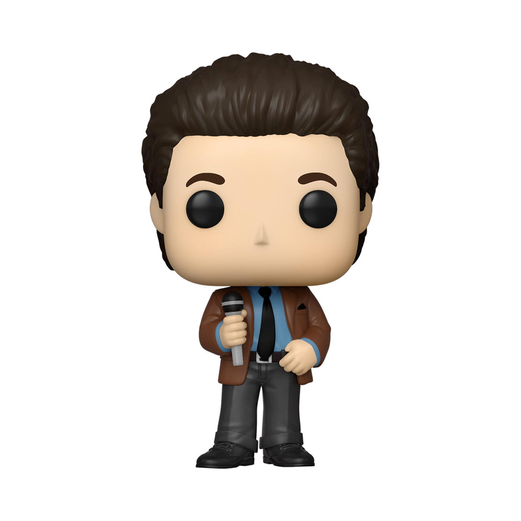 Official Funko Pop! of Seinfeld’s Kramer holding a microphone, featuring unique box packaging for collectors.
