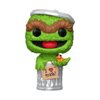 Funko Pop! Oscar the Grouch holding a sign and a toy fish, in a trash can. Verified by CuratCart for authenticity.