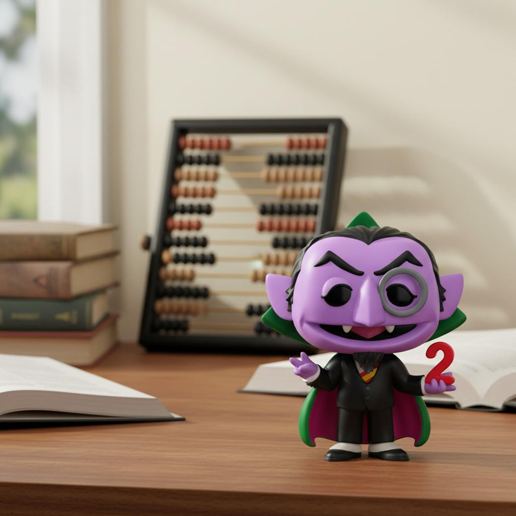 Available in India, order online: Funko POP! The Count from Sesame Street, featuring his signature cape and number 2.