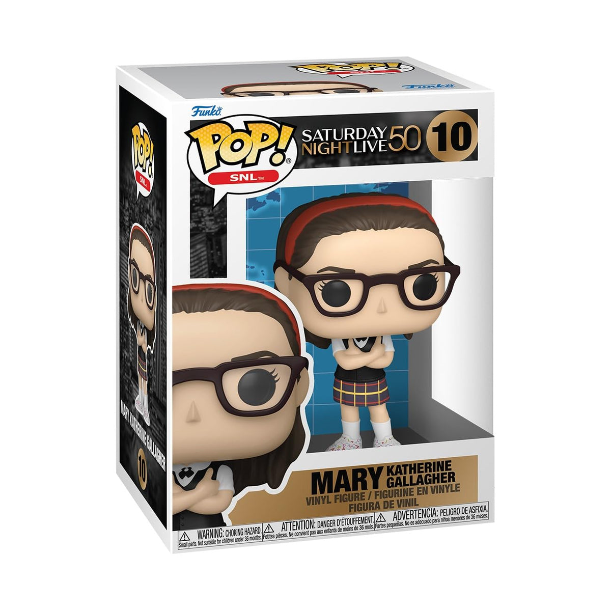 Authentic Funko POP! figure of Mary Katherine from SNL, featuring her iconic outfit and glasses, perfect for collectors.