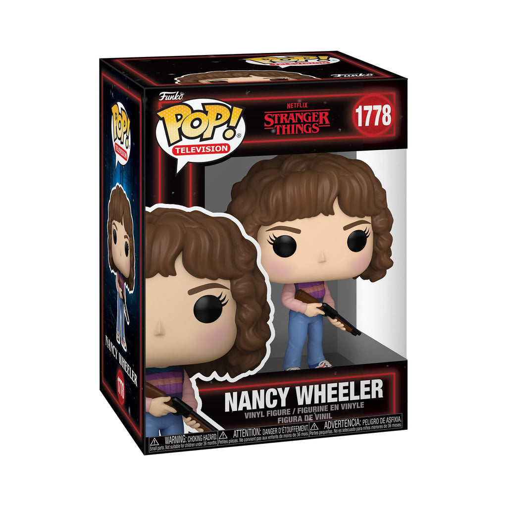 Authentic Funko Pop! Nancy Wheeler from Stranger Things. A detailed vinyl figure with her signature look and gun.