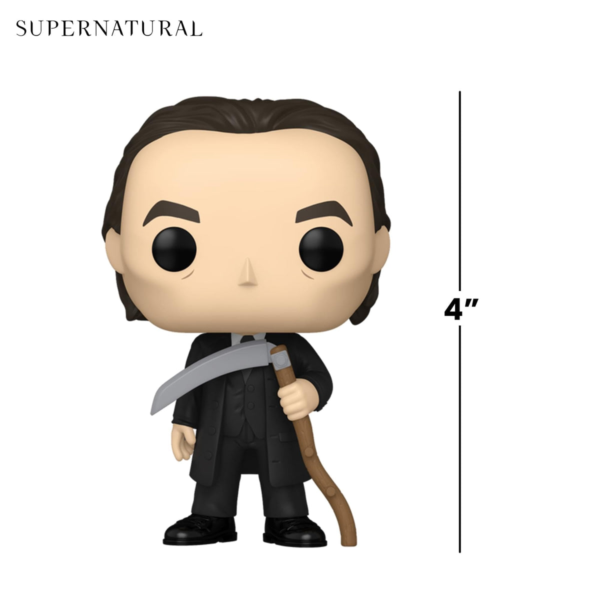 Premium imported Funko Pop! figure of Death from Supernatural, standing 4 inches tall with a scythe.