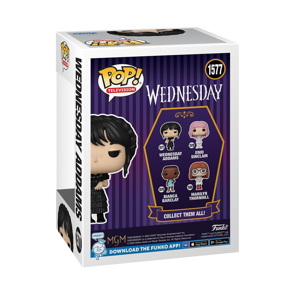 Imported Funko POP! of Wednesday Addams from TV, showcasing stylish packaging and collectible series. Essential for fans!
