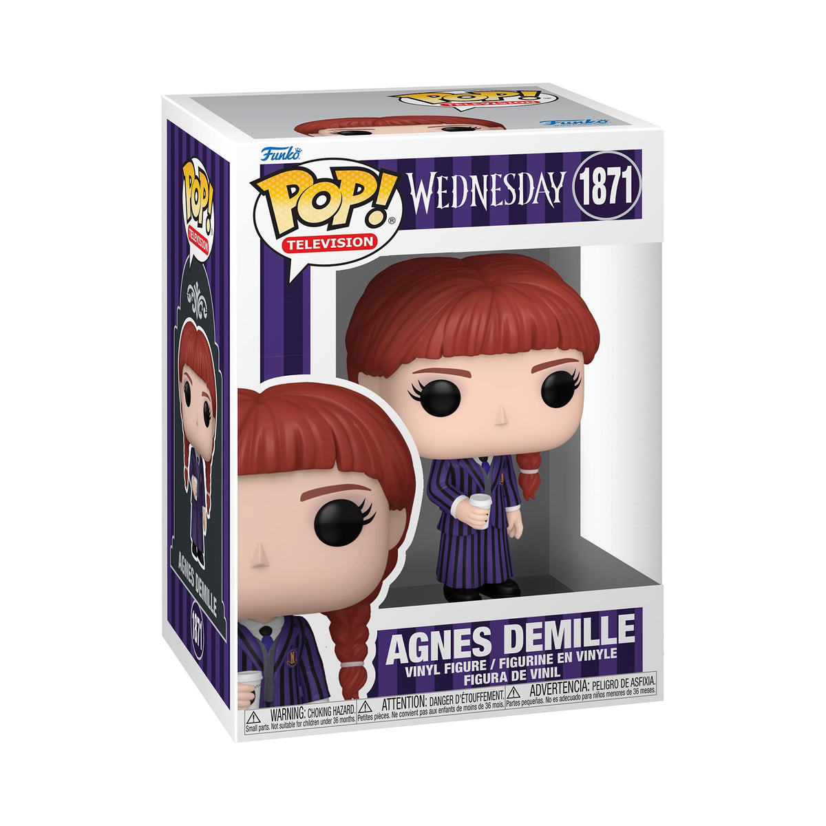 100% Genuine Funko POP! TV figure of Wednesday's Agnes DeMille, featuring her iconic purple outfit and red hair.