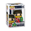 Authentic Funko Pop! Vinyl figure of Ayrton Senna in racing gear, holding a Brazilian flag, 100% genuine collectible.