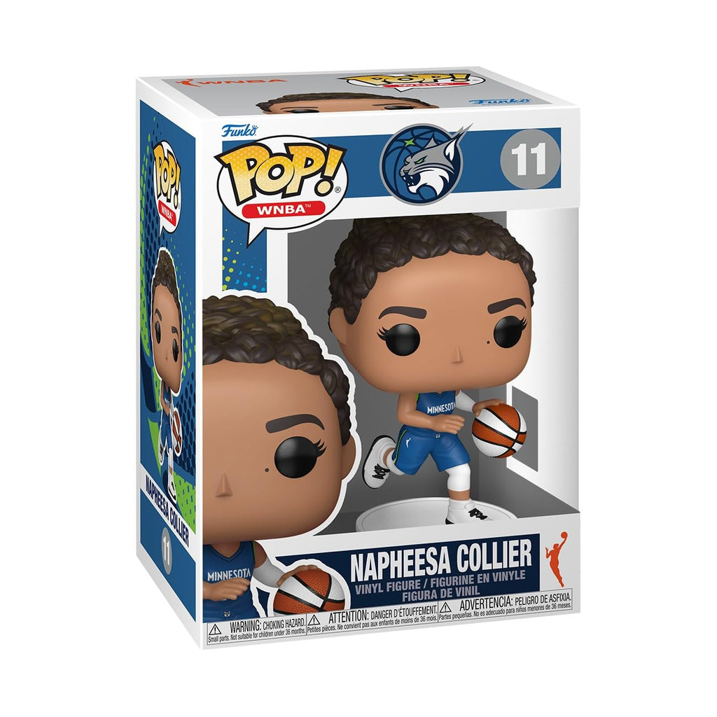 Authentic Funko Pop! featuring WNBA player Napheesa Collier in Minnesota Lynx uniform, holding a basketball.