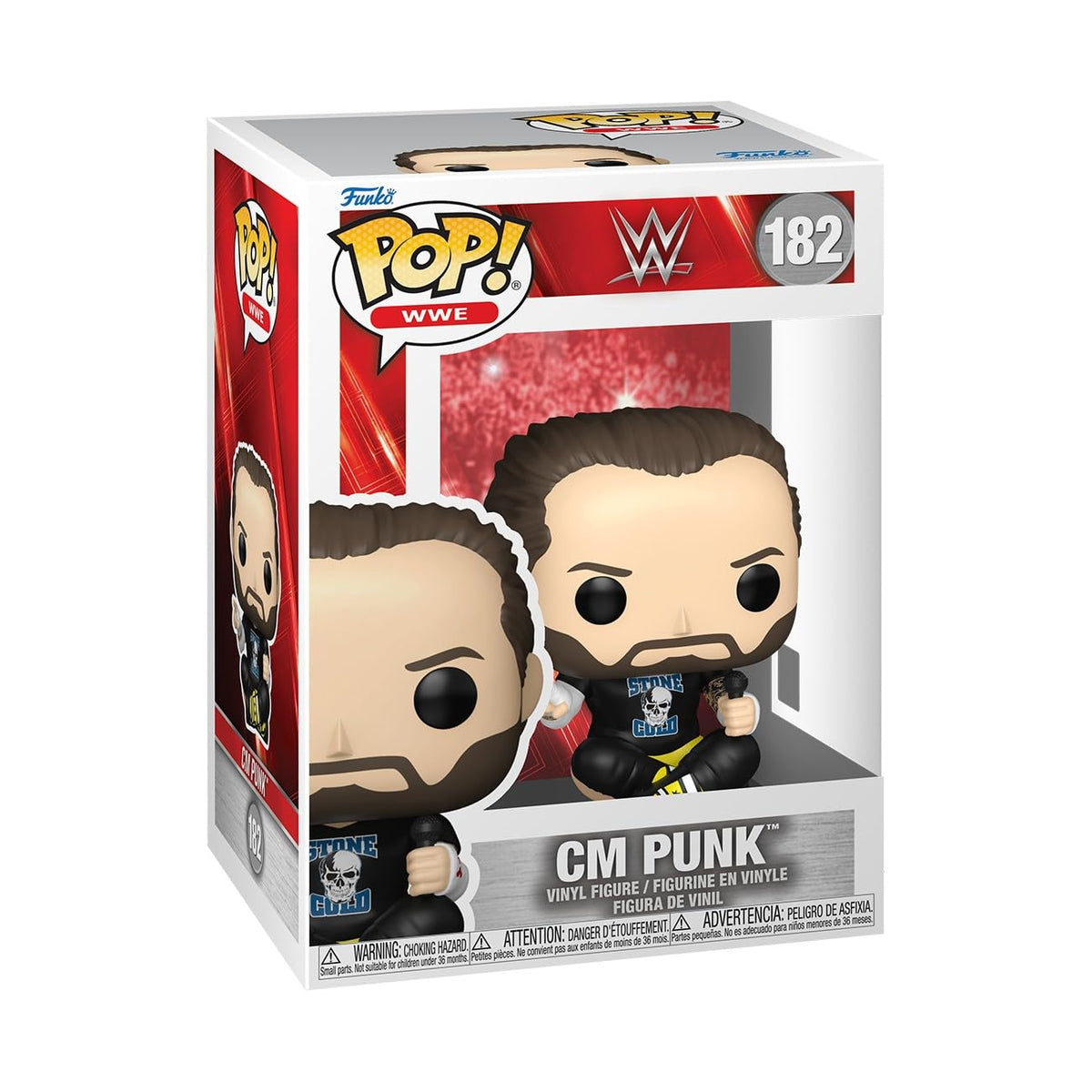 Authentic Funko POP! WWE CM Punk figure, detailed design in collectible window box packaging. Ideal for fans and collectors.