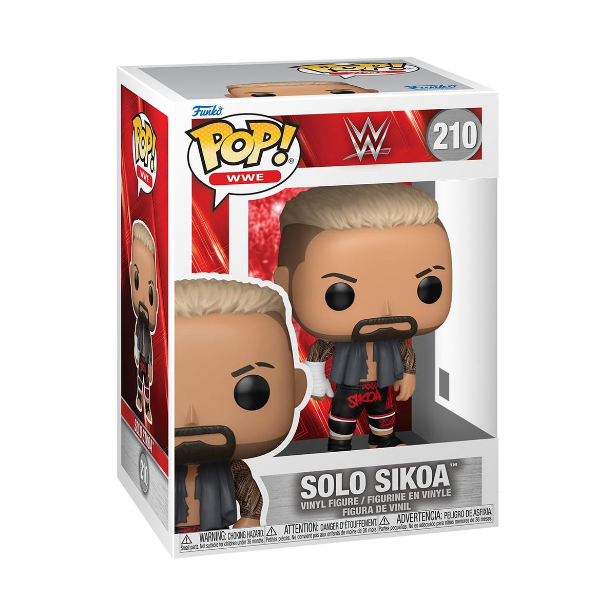 Authentic Funko POP! vinyl figure of WWE superstar Solo Sikoa, featuring detailed design and colorful packaging.