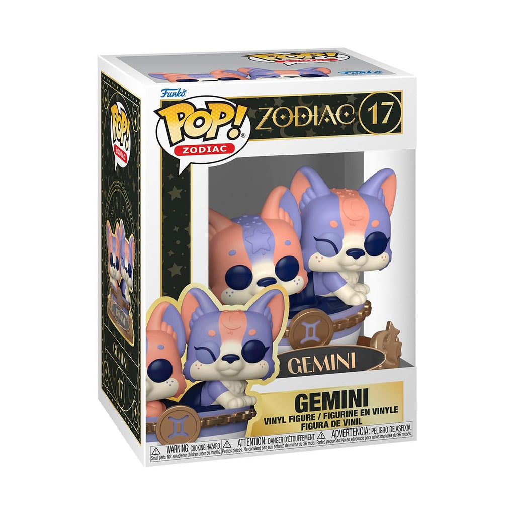 100% Genuine Funko POP! Zodiac: Gemini vinyl figure featuring adorable twin cats in vibrant colors with detailed packaging.