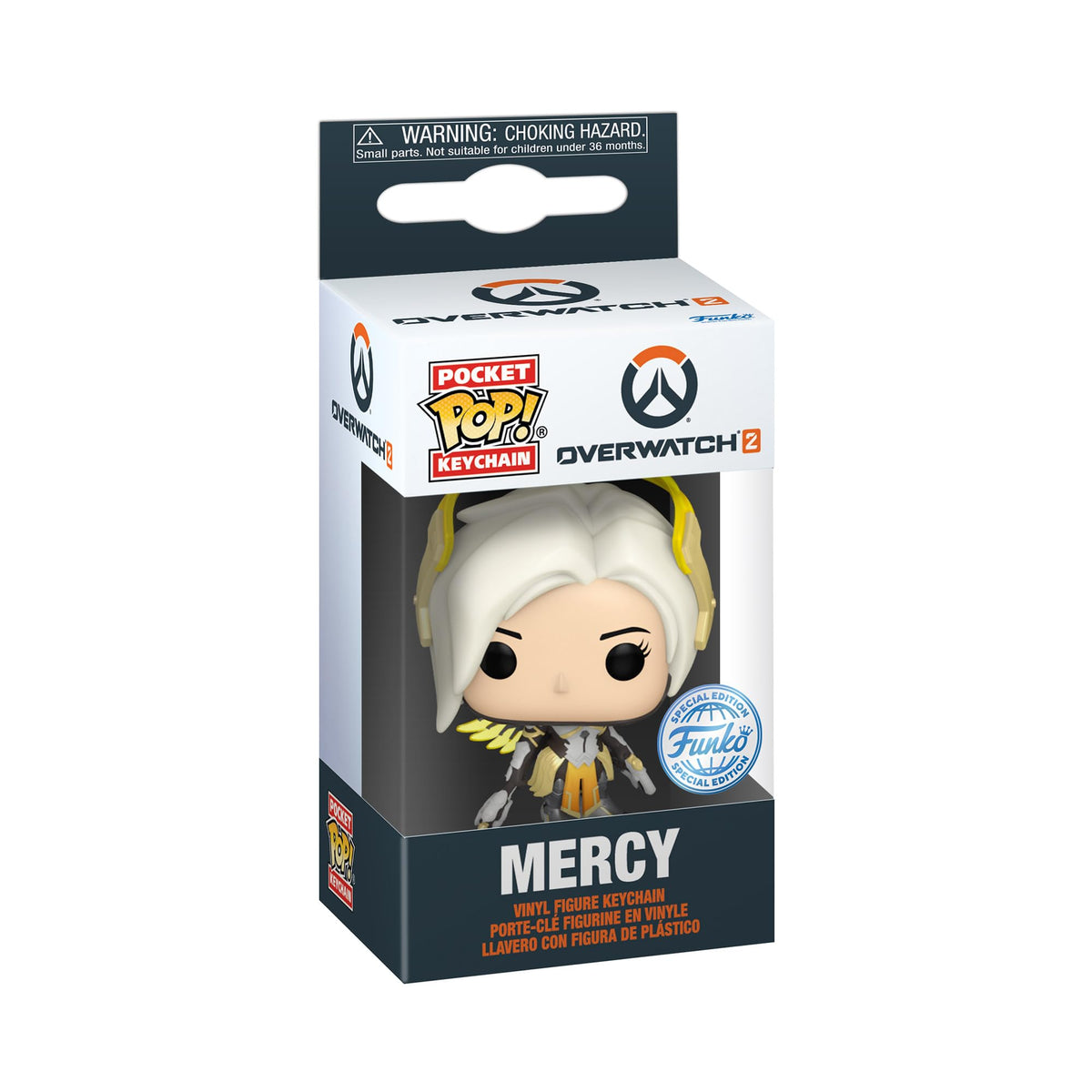 Exclusive Funko Pop! Keychain featuring Mercy from Overwatch 2. Authentic collectible in original packaging.