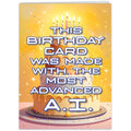 Premium imported Funny Birthday Card featuring a cake and AI-themed message, available at Curat Cart. Celebrate uniquely.