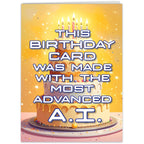 Premium imported Funny Birthday Card featuring a cake and AI-themed message, available at Curat Cart. Celebrate uniquely.