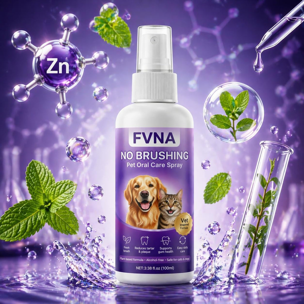 Discover FVNA Pet Oral Care Spray, specially curated by Curat Cart, promoting fresh breath and dental health for pets.