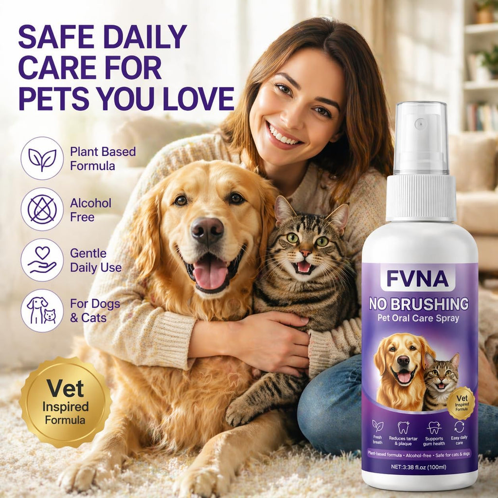 FVNA Pet Oral Care Spray, a premium imported solution for safe daily pet care, available at Curat Cart. Perfect for dogs and cats.
