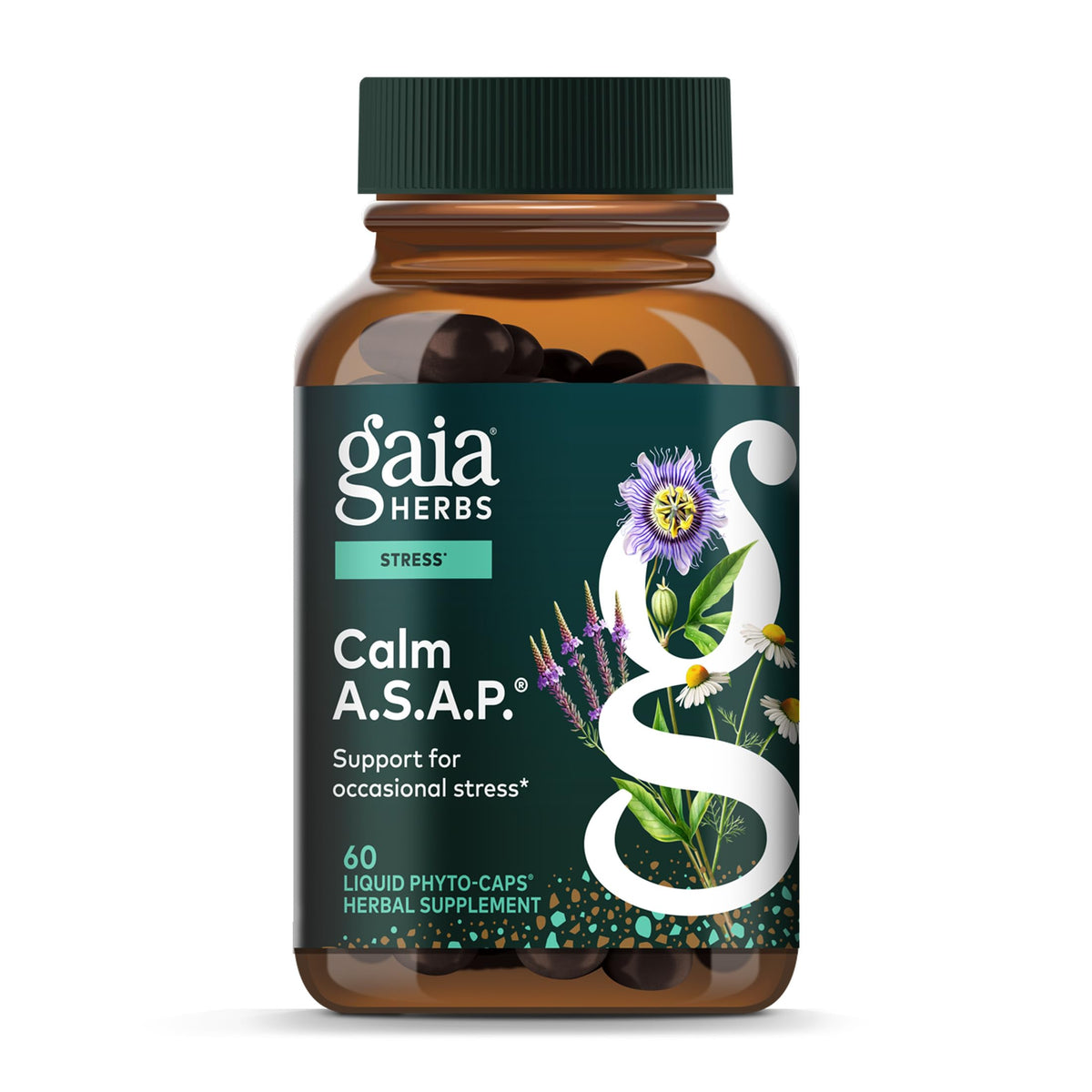 Gaia Herbs Calm A.S.A.P., a premium imported herbal supplement for occasional stress support, available at Curat Cart.