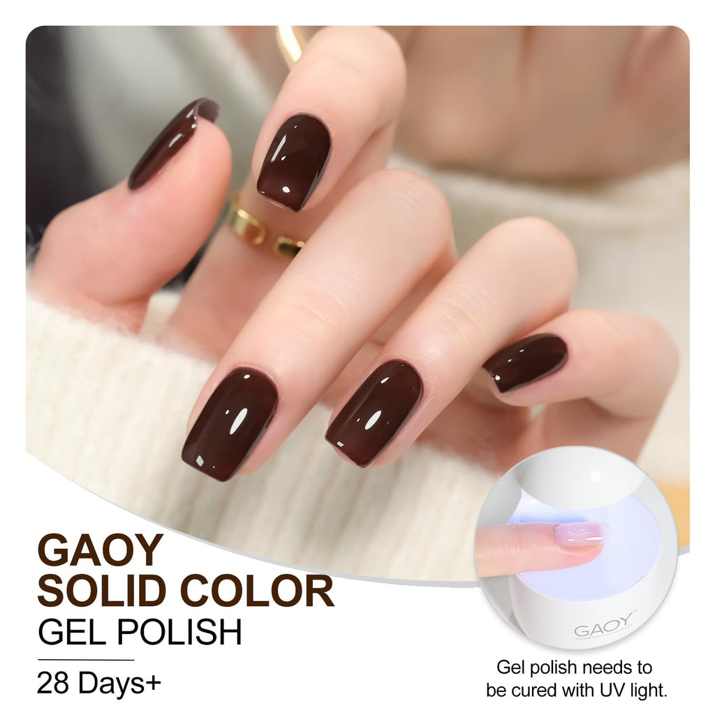 GAOY Dark Red Gel Nail Polish, 16ml. Premium imported polish with a glossy finish, lasts 28+ days when cured under UV light.