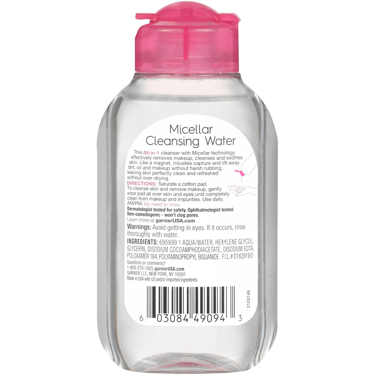 Garnier Micellar Cleansing Water - Back Label & Ingredients Details | buy 100% authentic product online in India via Curat Ca