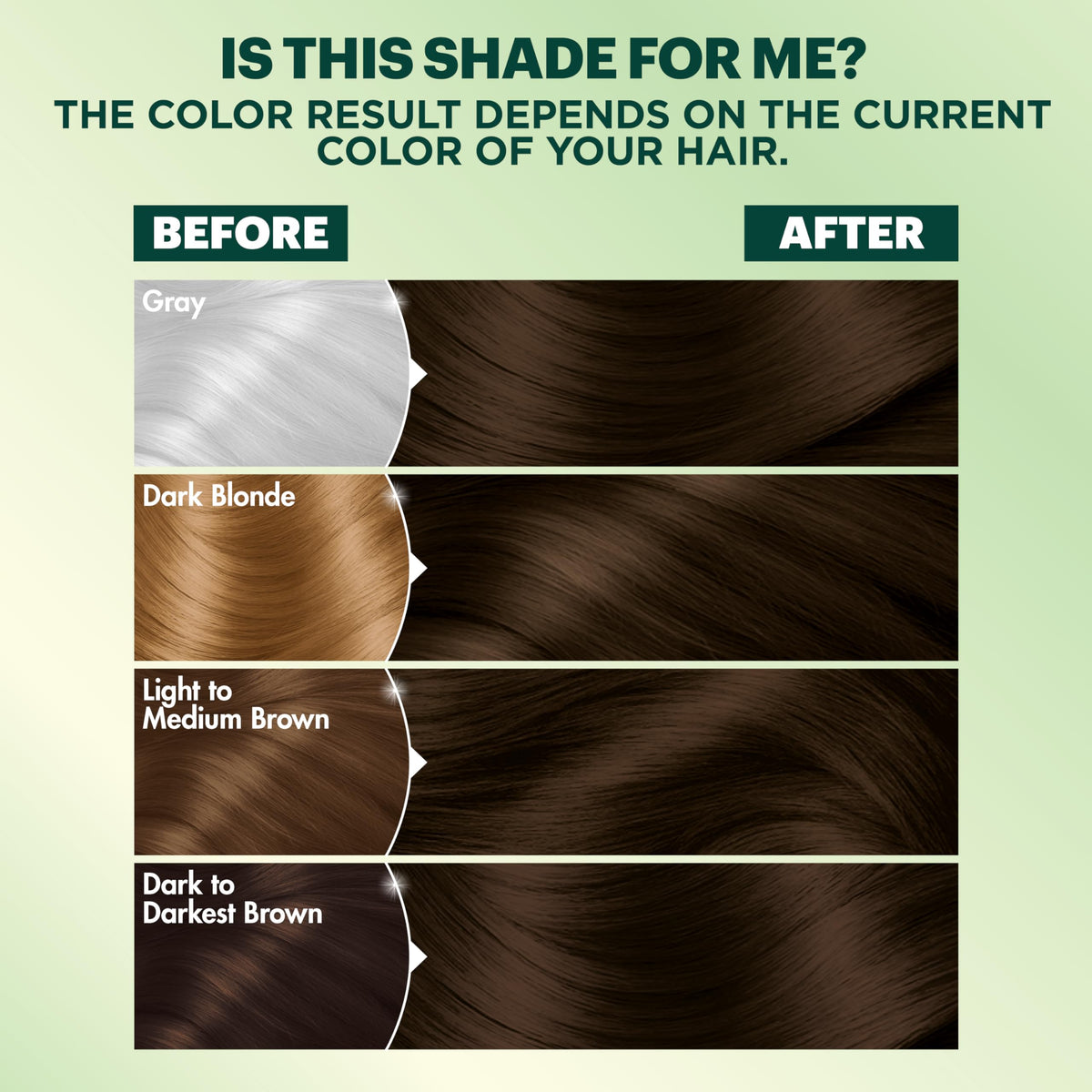 Garnier Nutrisse Ultra Coverage Hair Color shade comparison: shows color results on different hair colors, highlighting versatility.