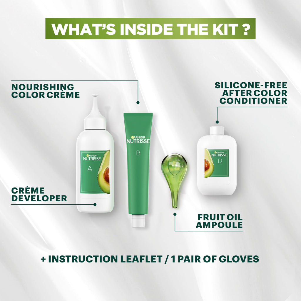 Garnier Nutrisse Ultra Coverage Hair Color kit includes color creme, developer, after-color conditioner, and more. Order online now!