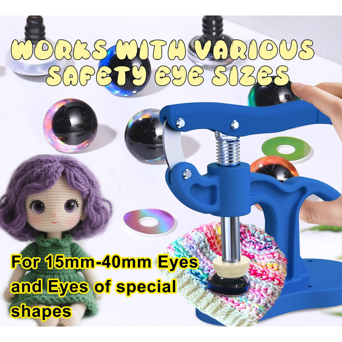 GEOCCI Safety Eye Install Tool in high-quality finish, compatible with 15mm-40mm safety eyes, available at Curat Cart.