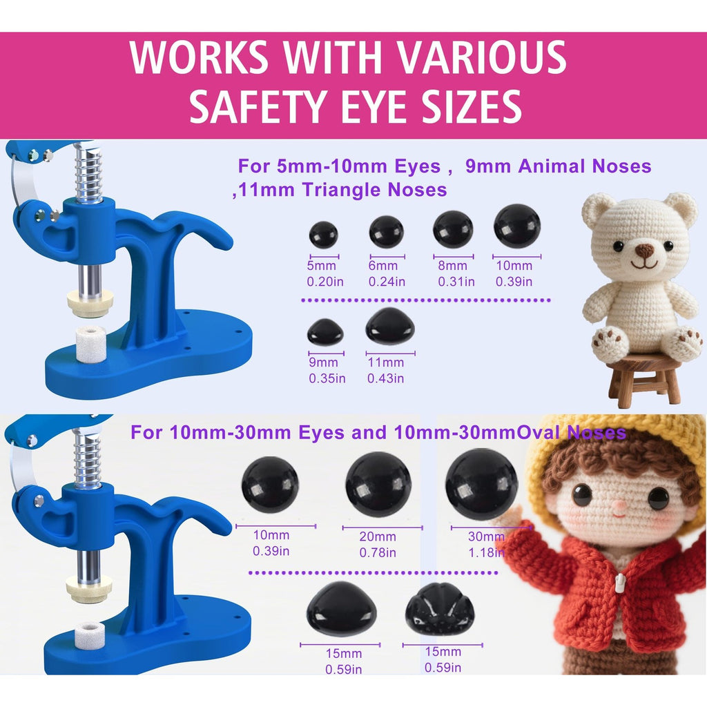 Discover the GEOCCI Safety Eye Install Tool, specially curated by Curat Cart, perfect for various safety eye sizes. A must-have for crafters.