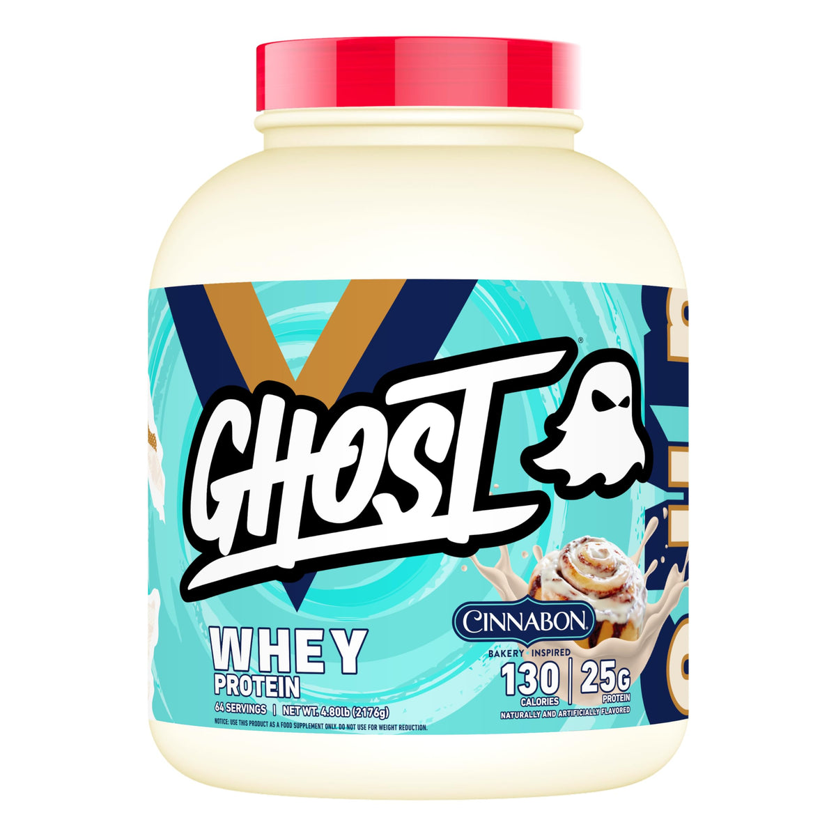 GHOST Whey Protein Powder in original packaging featuring Oreo flavor, highlighting 130 calories and 25g protein per serving.