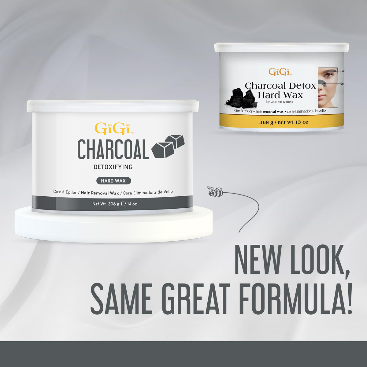 Authentic GiGi Charcoal Detox Hard Wax in a sleek package. New look, same great formula for effective hair removal.