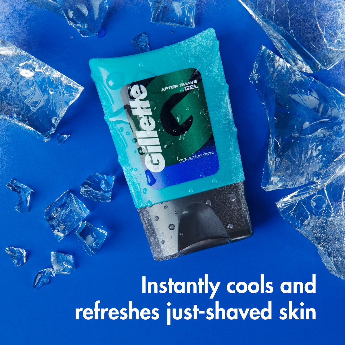 Premium imported Gillette After Shave Gel cools and refreshes sensitive skin after shaving for a soothing experience.