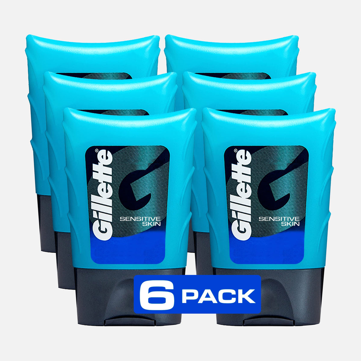 Authentic Gillette After Shave Gel for sensitive skin, available in a convenient 6-pack. Experience soothing comfort after shaving.