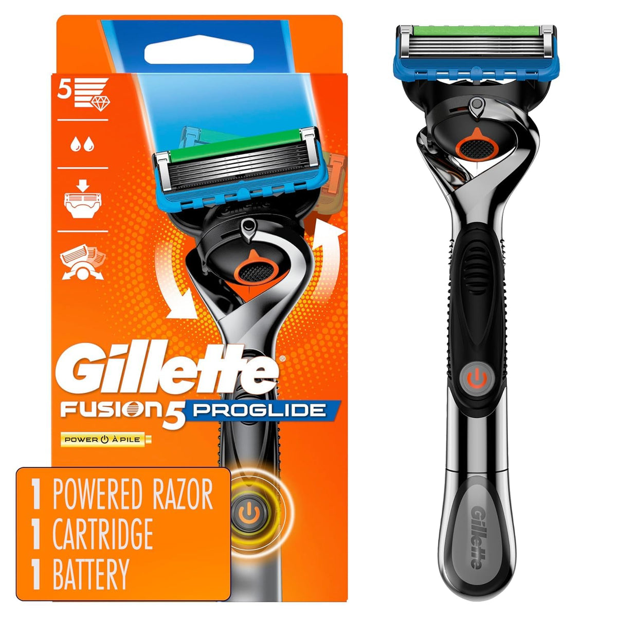 Authentic Gillette ProGlide Power Razor with one cartridge and battery, offering a smooth shaving experience.