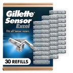 Premium imported Gillette Sensor Excel Razor Blades with 30 refills, perfect for a close, comfortable shave. Available at Curat Cart.