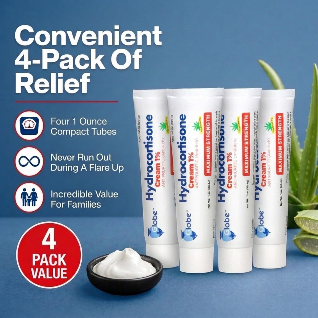 Globe Hydrocortisone Cream with Aloe, 100% Authentic, available at Curat Cart for effective relief. Ideal for families.