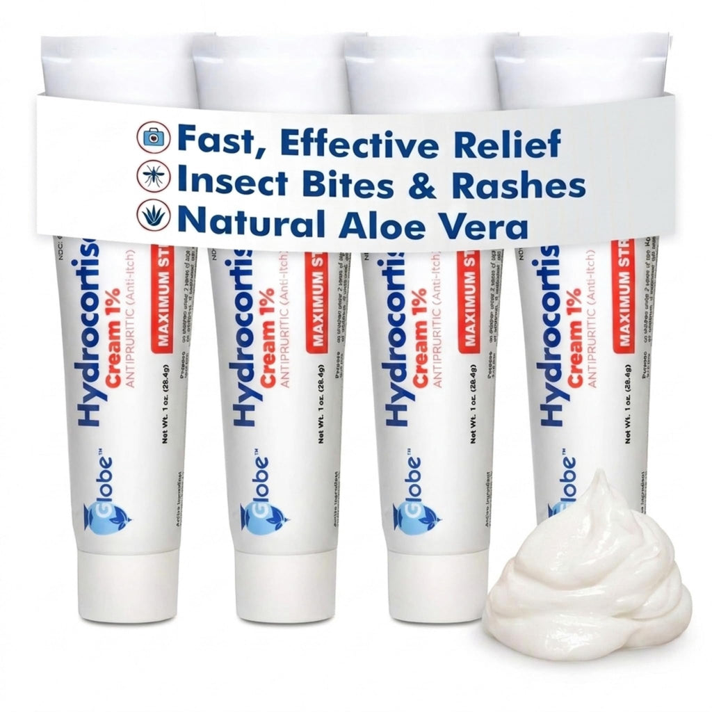 Globe Hydrocortisone Cream with Aloe offers fast, effective relief for insect bites and rashes. Premium import available at Curat Cart.