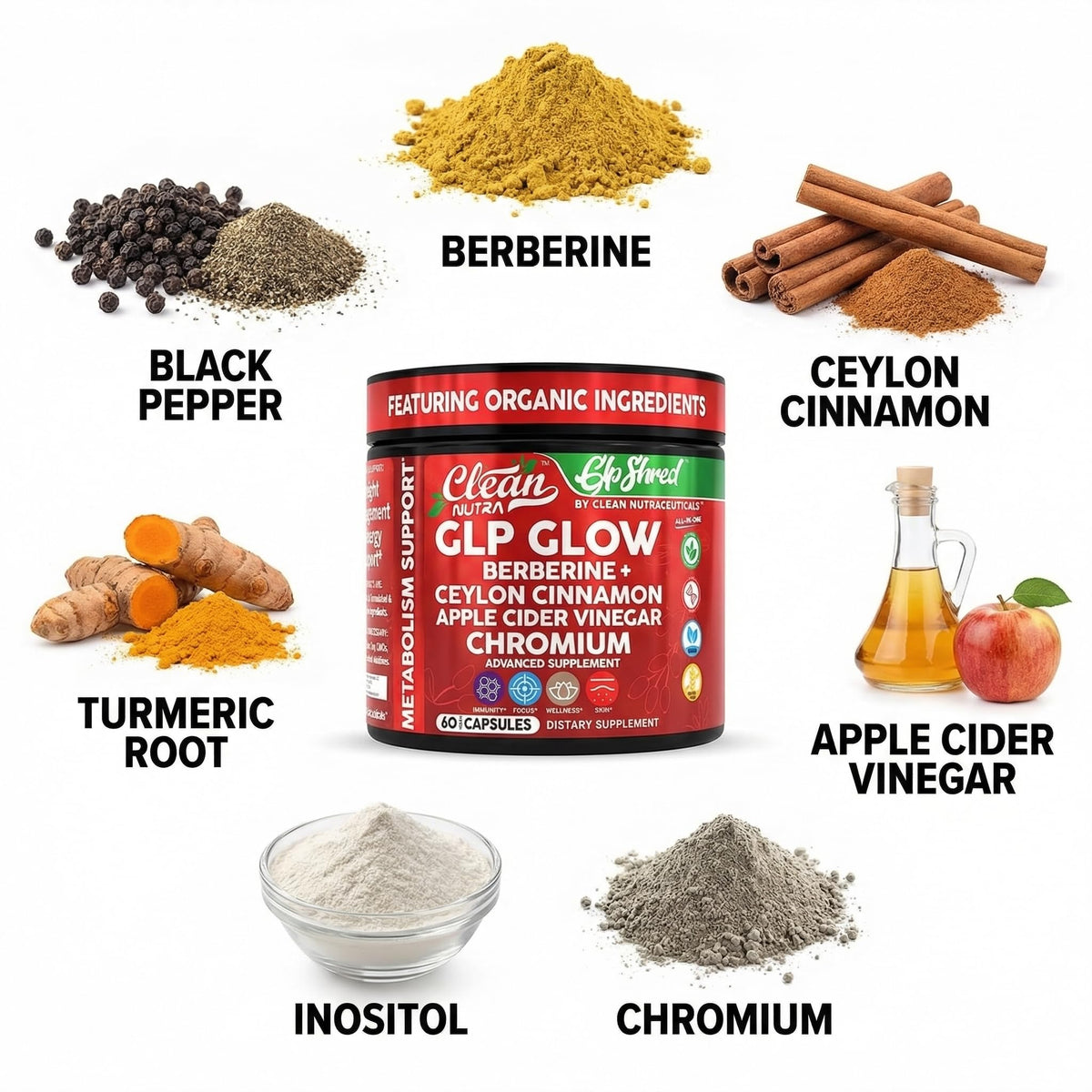 Discover Clean GLP1 Supplement Berberine, specially curated by Curat Cart, featuring organic ingredients for optimal metabolism support.