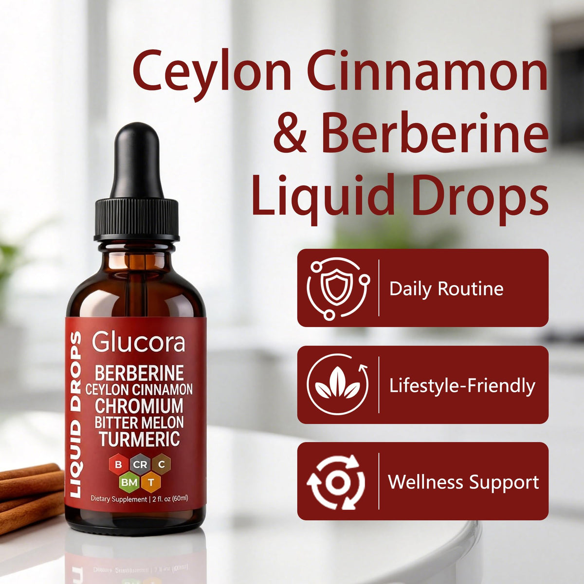 Glucora Ceylon Cinnamon Berberine Drops support wellness and lifestyle, 100% Authentic and available in India at Curat Cart.