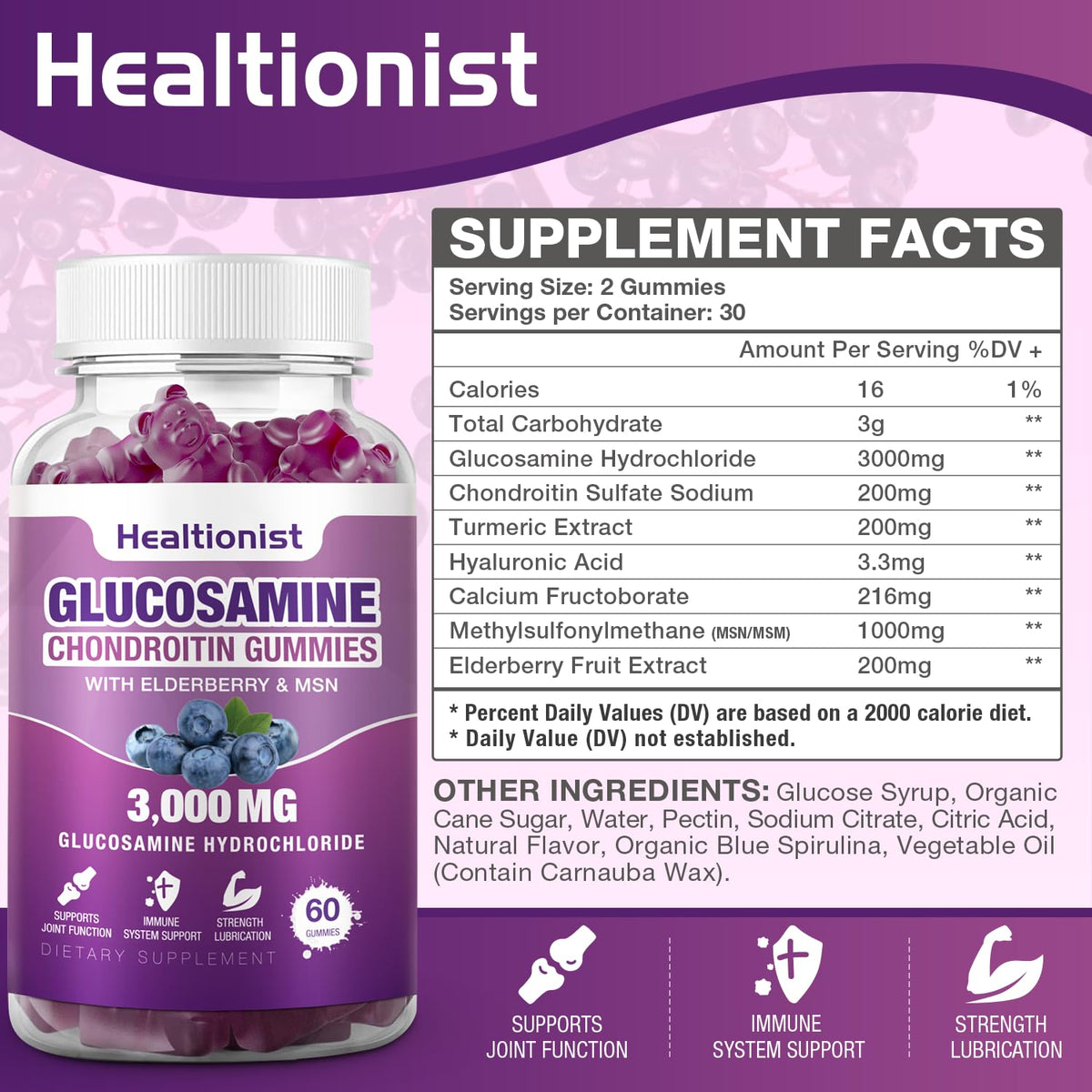 Order Healtionist Glucosamine Chondroitin Gummies with elderberry online in India for joint support and immune health.