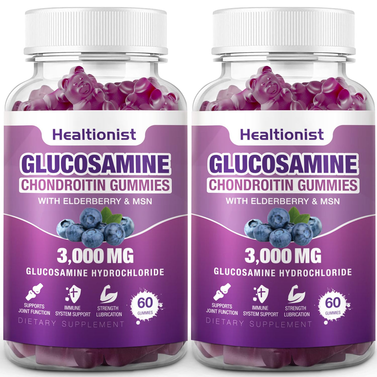 Authentic Glucosamine Chondroitin Gummies, 3000mg each, supports joint function and immunity, 60 pieces.