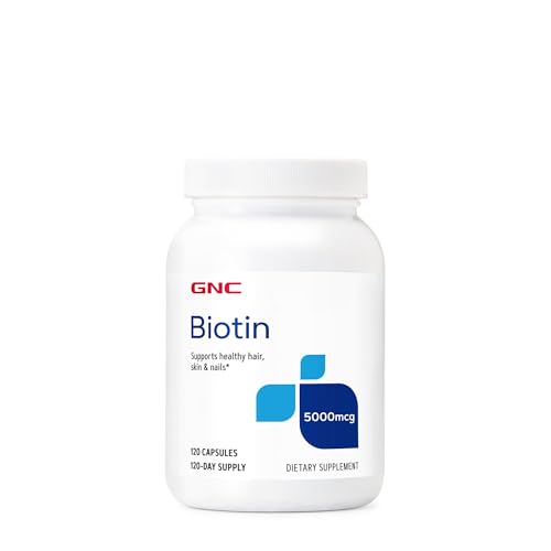 Premium imported GNC Biotin supplement for healthy hair, skin, and nails. 120 capsules for a 120-day supply.