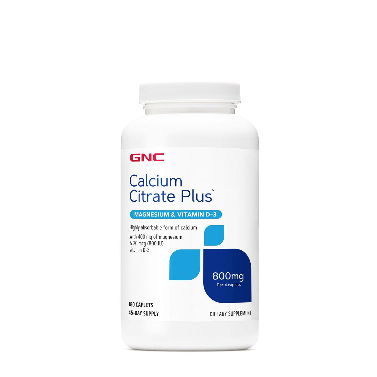 100% Genuine GNC Calcium Citrate Plus, 800mg, 180 caplets for optimal calcium and vitamin D3 support.