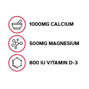 GNC Calcium Plus Magnesium product details showcasing 1000mg Calcium, 500mg Magnesium, and 800 IU Vitamin D-3.