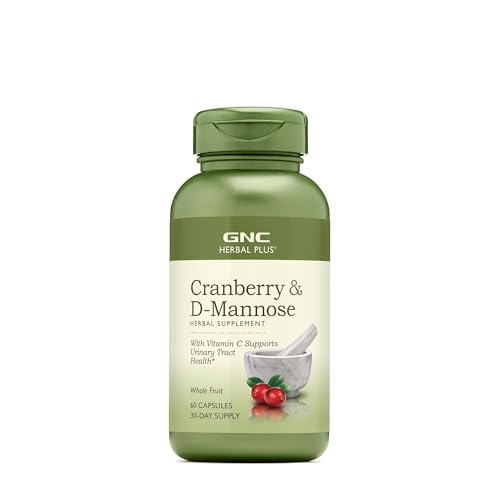 GNC Herbal Plus Cranberry D-Mannose capsules for urinary tract health, verified by CuratCart, 60 capsules.