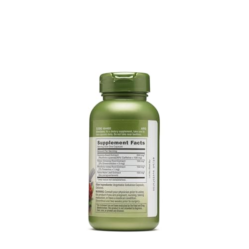 GNC Herbal Plus Energy Formula in a green bottle, showcasing detailed supplement facts for informed purchasing decisions.