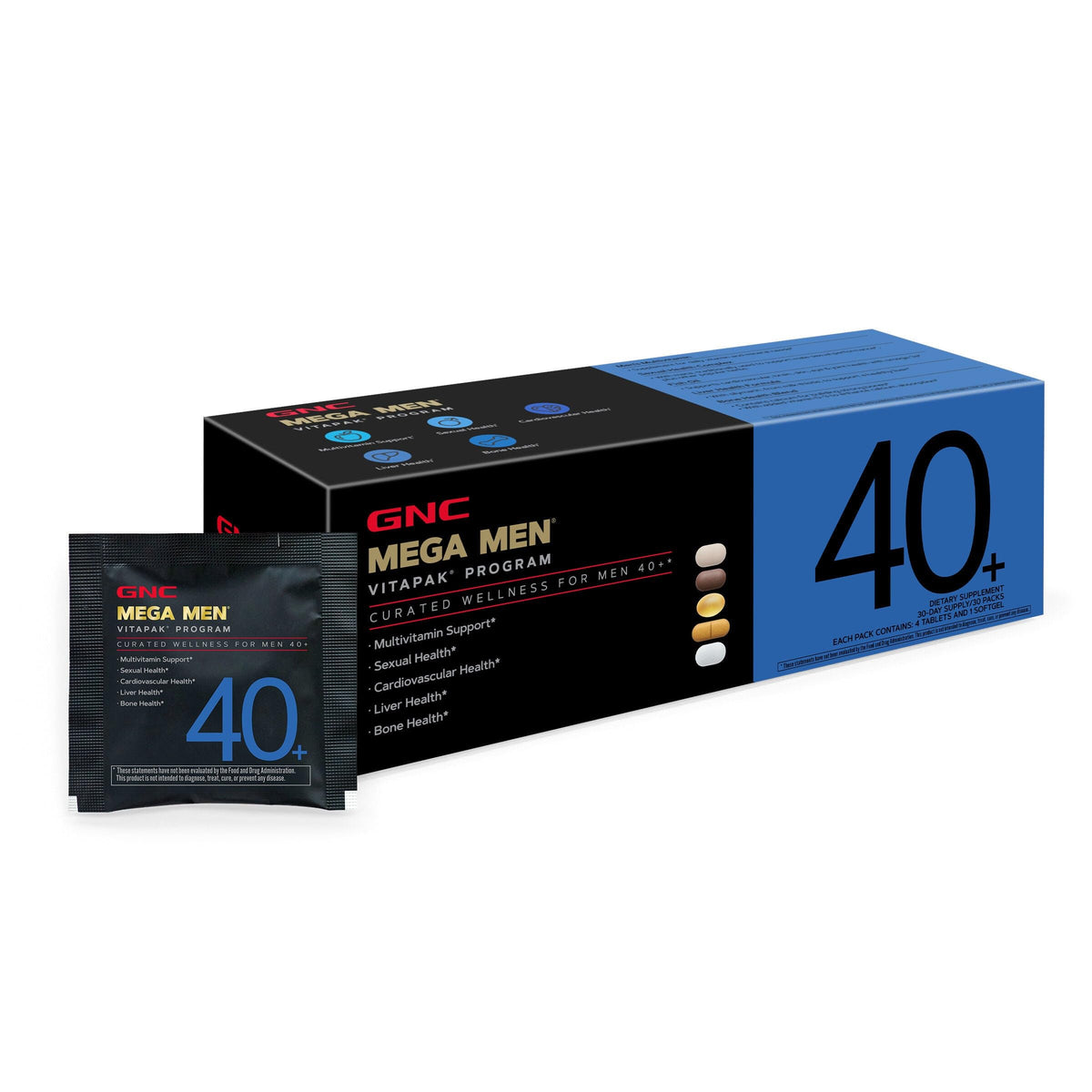 Authentic GNC Mega Men 40+ Multivitamin Pack, designed for men's health and wellness support. 100% genuine product.