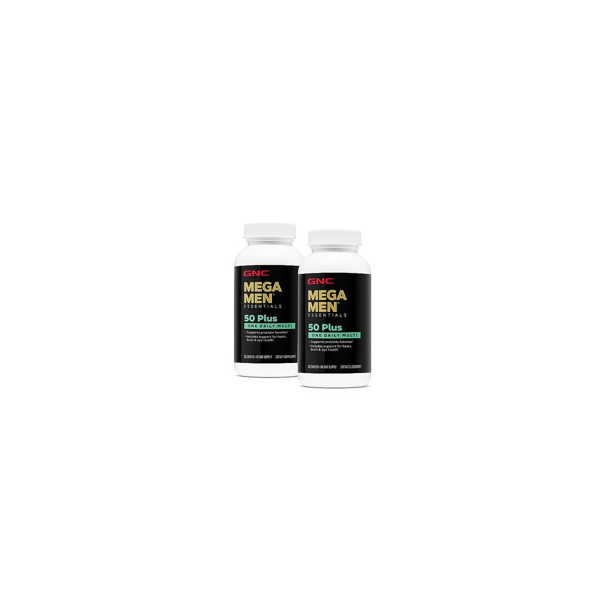GNC Mega Men Multivitamin bottles, 50 Plus formula. Verified by CuratCart for quality and trust.