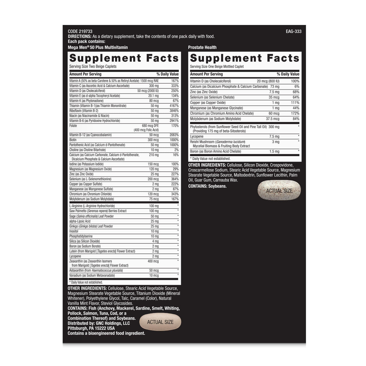 GNC Mega Men 50 Plus Vitapak supplement facts. Available in India, order online for enhanced health support.